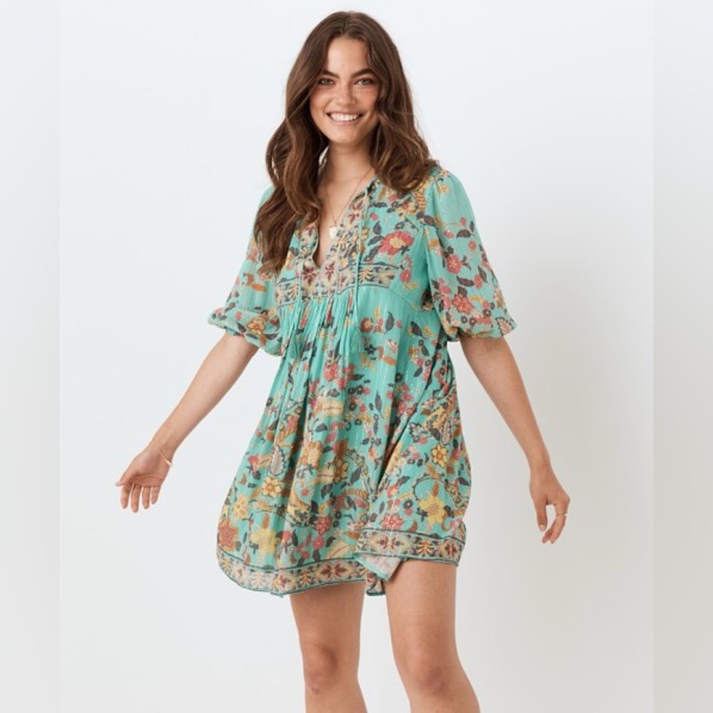 Spell & the Gypsy Collective Turquoise Hendrix Tunic mini Dress Sky Size XS